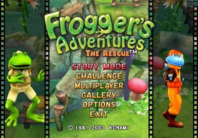 Menu screen of the game Frogger's Adventures - The Rescue on Sony Playstation 2