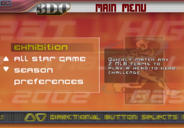 Menu screen of the game High Heat Major League Baseball 2002 on Sony Playstation 2