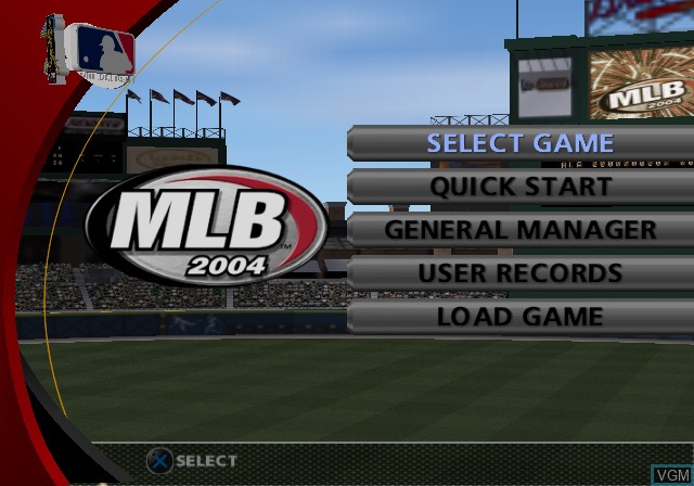 Menu screen of the game MLB 2004 on Sony Playstation 2