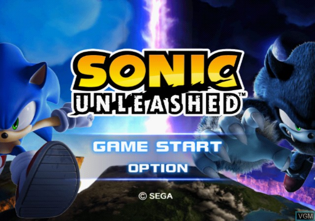 Menu screen of the game Sonic Unleashed on Sony Playstation 2