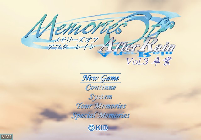 Menu screen of the game Memories Off - After Rain Vol. 3 - Sotsugyou on Sony Playstation 2