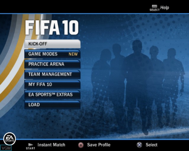 Menu screen of the game FIFA 10 on Sony Playstation 2