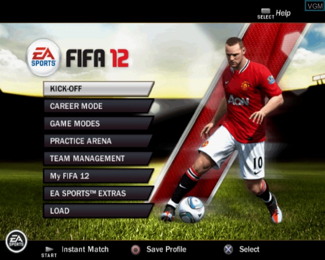 Menu screen of the game FIFA 12 on Sony Playstation 2