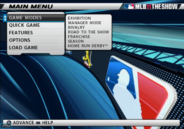 Menu screen of the game MLB 11 - The Show on Sony Playstation 2
