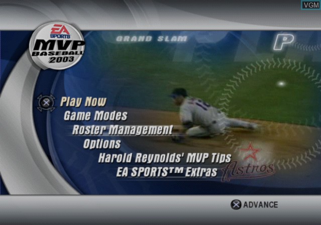 Menu screen of the game MVP Baseball 2003 on Sony Playstation 2