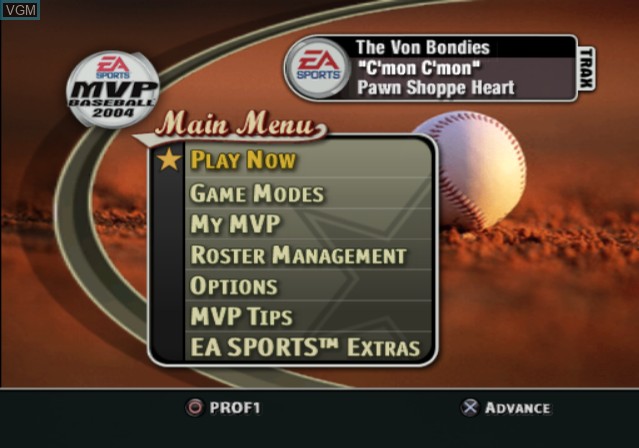 Menu screen of the game MVP Baseball 2004 on Sony Playstation 2