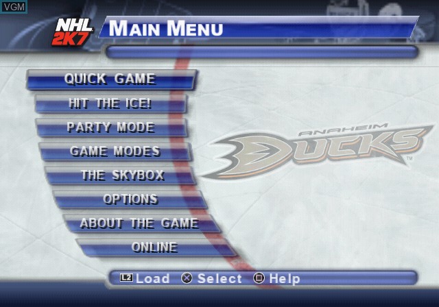 Menu screen of the game NHL 2K7 on Sony Playstation 2