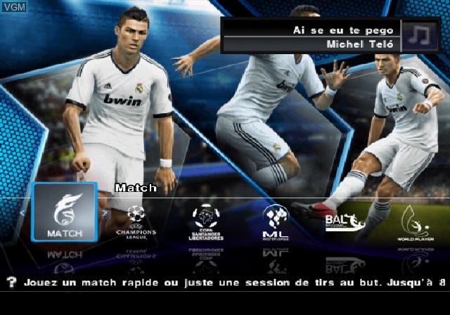Menu screen of the game Pro Evolution Soccer 2013 on Sony Playstation 2