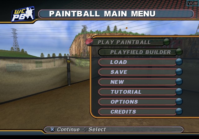 Menu screen of the game World Championship Paintball on Sony Playstation 2