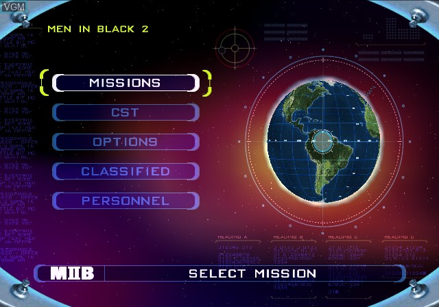 Menu screen of the game Men in Black II - Alien Escape on Sony Playstation 2