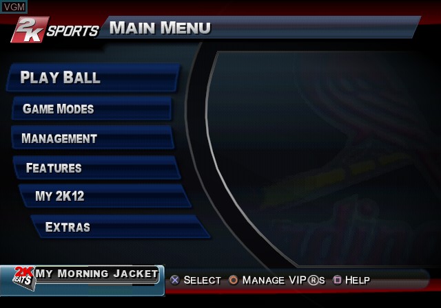 Menu screen of the game Major League Baseball 2K12 on Sony Playstation 2