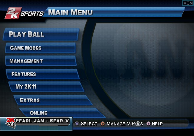 Menu screen of the game Major League Baseball 2K11 on Sony Playstation 2