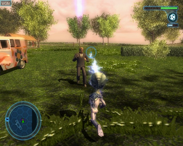 In-game screen of the game Destroy All Humans! 2 on Sony Playstation 2