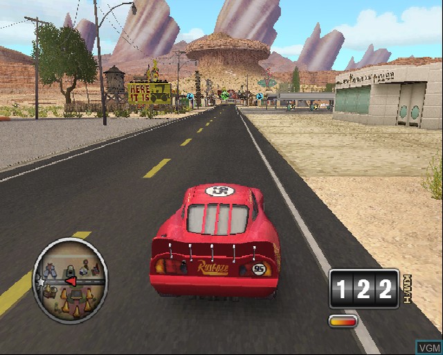 In-game screen of the game Cars Mater-National Championship on Sony Playstation 2