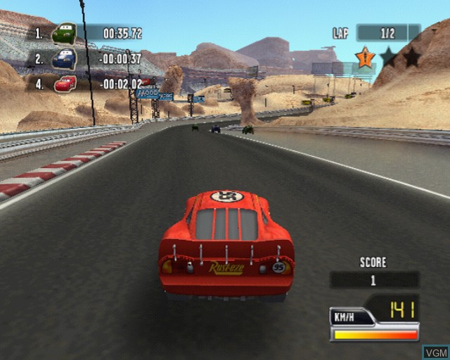 In-game screen of the game Cars Race-O-Rama on Sony Playstation 2