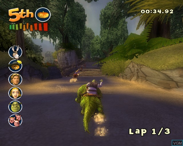 In-game screen of the game Shrek Smash n' Crash Racing on Sony Playstation 2