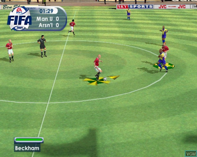 In-game screen of the game FIFA 2001 on Sony Playstation 2