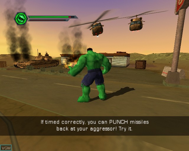 In-game screen of the game Hulk on Sony Playstation 2
