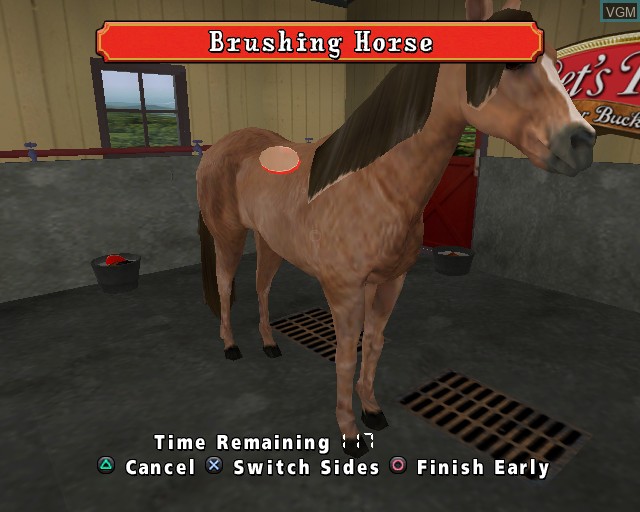 In-game screen of the game Au Galop - Aventures au Poney Club on Sony Playstation 2