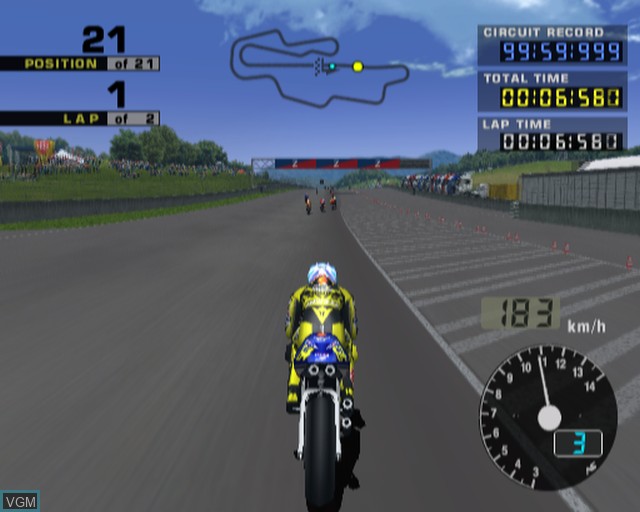 In-game screen of the game MotoGP 2 on Sony Playstation 2