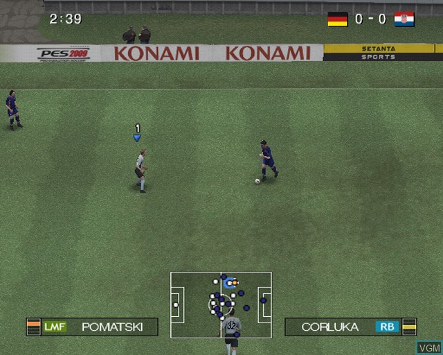 In-game screen of the game Pro Evolution Soccer 2009 on Sony Playstation 2