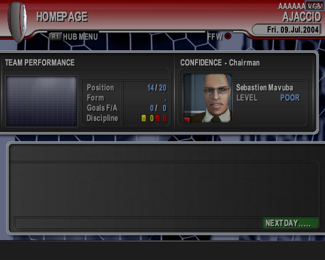 In-game screen of the game Premier Manager 2004-2005 on Sony Playstation 2