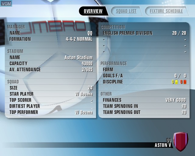 In-game screen of the game Premier Manager 2006-2007 on Sony Playstation 2