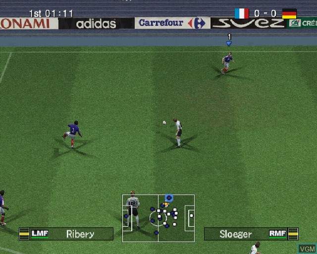 In-game screen of the game Pro Evolution Soccer 6 on Sony Playstation 2
