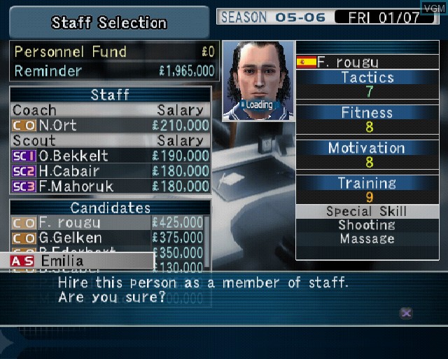 In-game screen of the game Pro Evolution Soccer Management on Sony Playstation 2