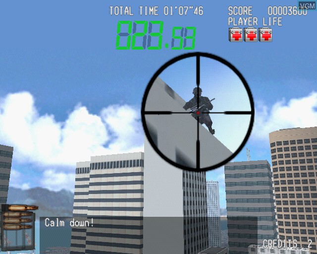 In-game screen of the game Silent Scope on Sony Playstation 2