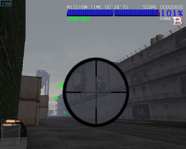 In-game screen of the game Silent Scope 3 on Sony Playstation 2