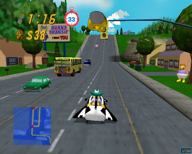 In-game screen of the game Simpsons, The - Road Rage on Sony Playstation 2