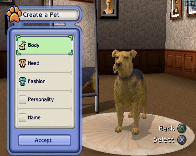In-game screen of the game Sims 2, The - Pets on Sony Playstation 2