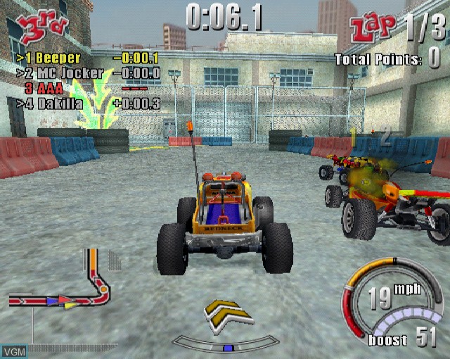 In-game screen of the game Buggy Grand Prix - Kattobi! Dai-Sakusen on Sony Playstation 2