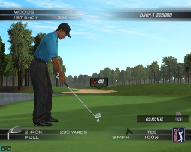 In-game screen of the game Tiger Woods PGA Tour 2004 on Sony Playstation 2