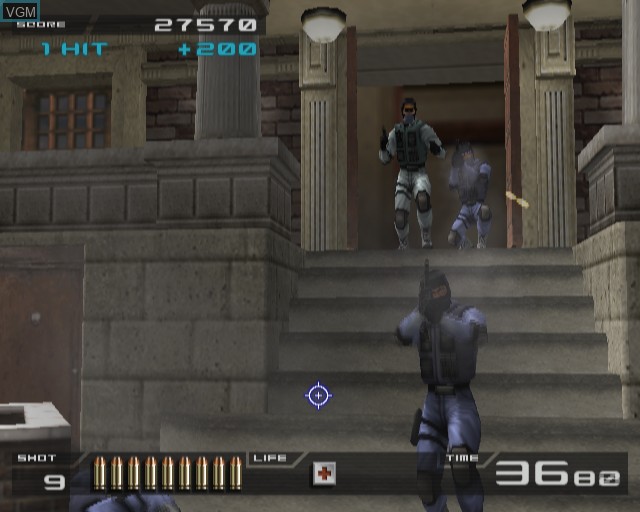 In-game screen of the game Time Crisis II on Sony Playstation 2