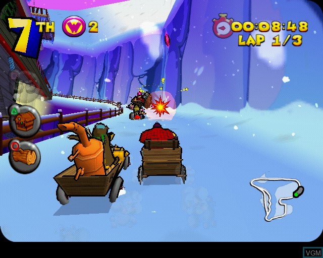 In-game screen of the game Wacky Races starring Dastardly & Muttley on Sony Playstation 2