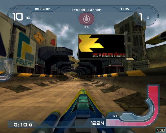 In-game screen of the game Wipeout Fusion on Sony Playstation 2