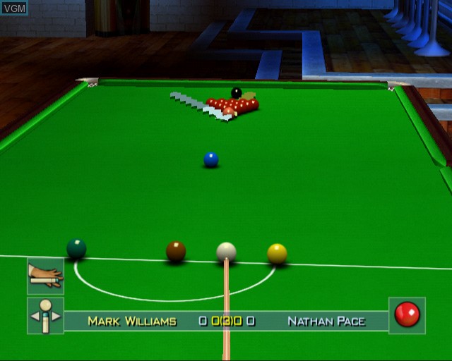 In-game screen of the game World Championship Snooker 2004 on Sony Playstation 2
