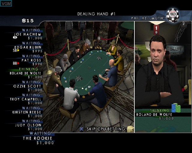 In-game screen of the game World Series of Poker 2008 - Battle for the Bracelets on Sony Playstation 2