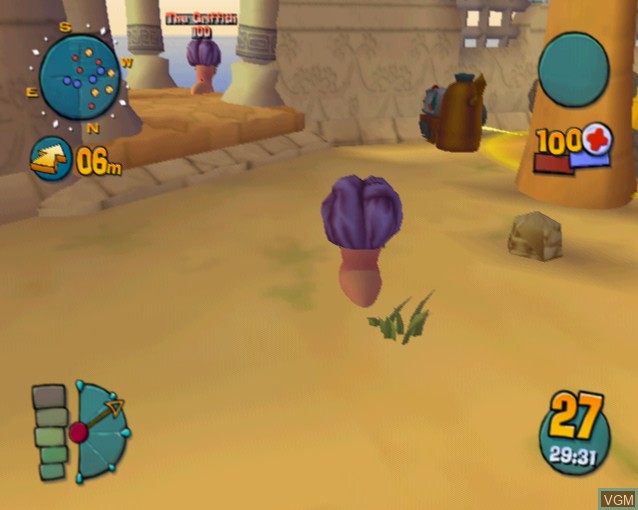 In-game screen of the game Worms 4 - Mayhem on Sony Playstation 2