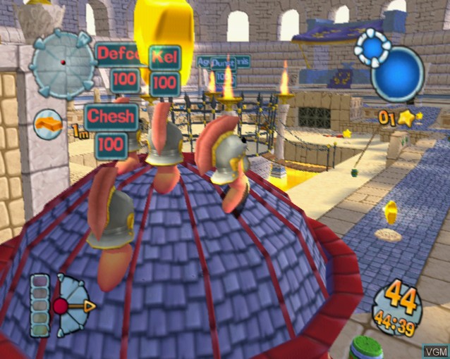 In-game screen of the game Worms Forts - Under Siege on Sony Playstation 2