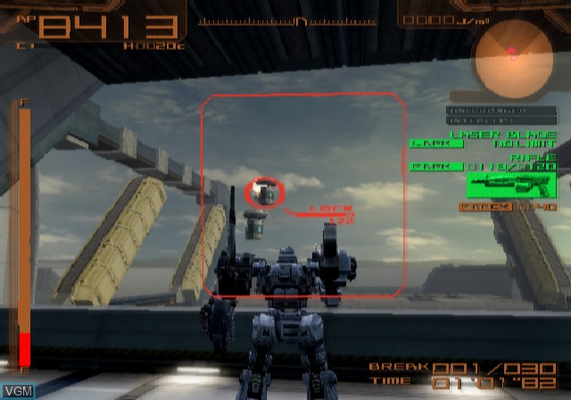 In-game screen of the game Armored Core - Nine Breaker on Sony Playstation 2