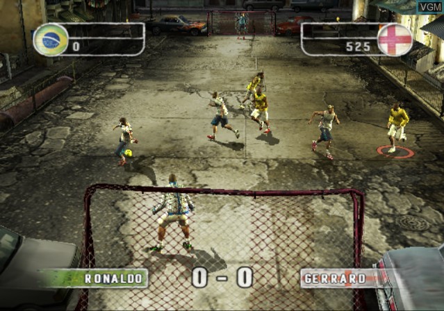In-game screen of the game FIFA Street 2 on Sony Playstation 2
