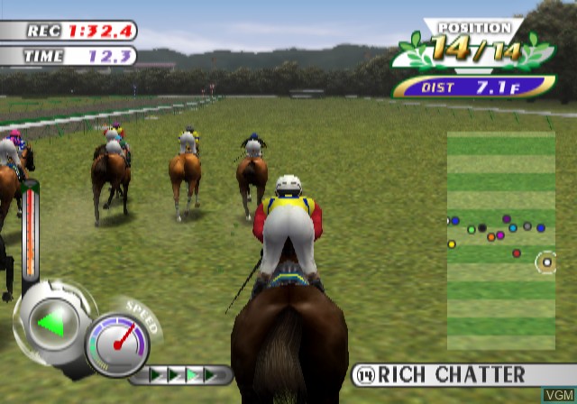 In-game screen of the game Gallop Racer 2001 on Sony Playstation 2