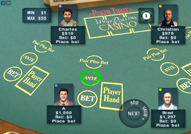 In-game screen of the game High Rollers Casino on Sony Playstation 2