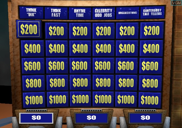 In-game screen of the game Jeopardy! on Sony Playstation 2