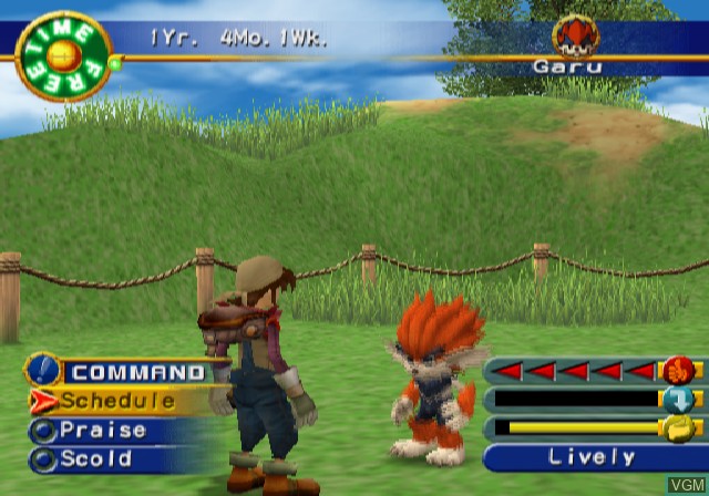 In-game screen of the game Monster Rancher 4 on Sony Playstation 2