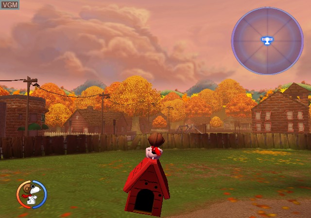 In-game screen of the game Snoopy vs. the Red Baron on Sony Playstation 2