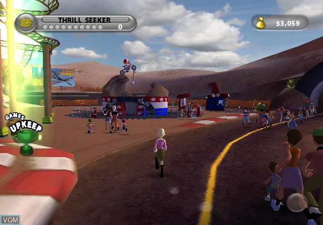 In-game screen of the game Thrillville - Off the Rails on Sony Playstation 2